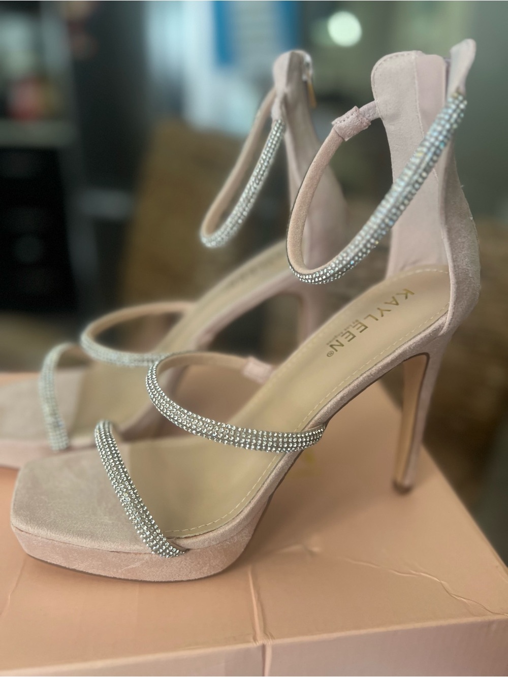 KAYLEEN By Los Angeles Blush Rhinestone-Strap High Heels